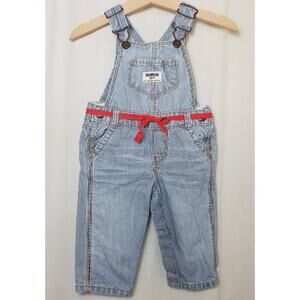 OshKosh B'Gosh Railroad Stripe Overalls Size 6 Months Unisex Blue White Red Bow